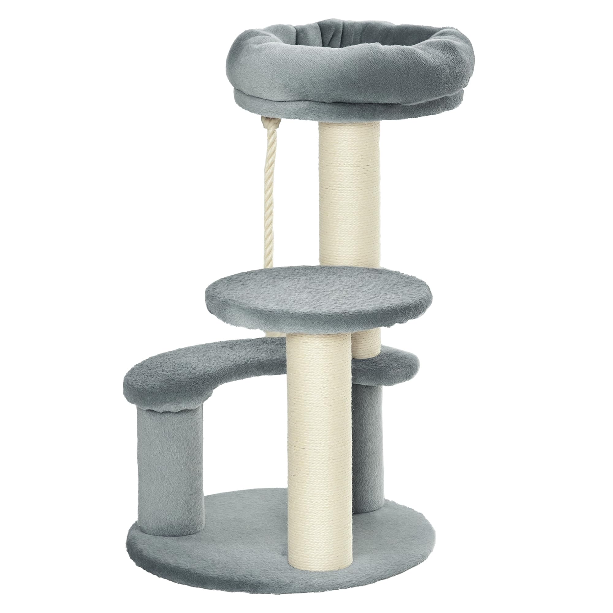 Pawhut 65 cm Cat Tree Kitty Scratcher Kitten Activity Center Scratching Post Playhouse 2 Perch w/Hanging Sisal Rope Grey