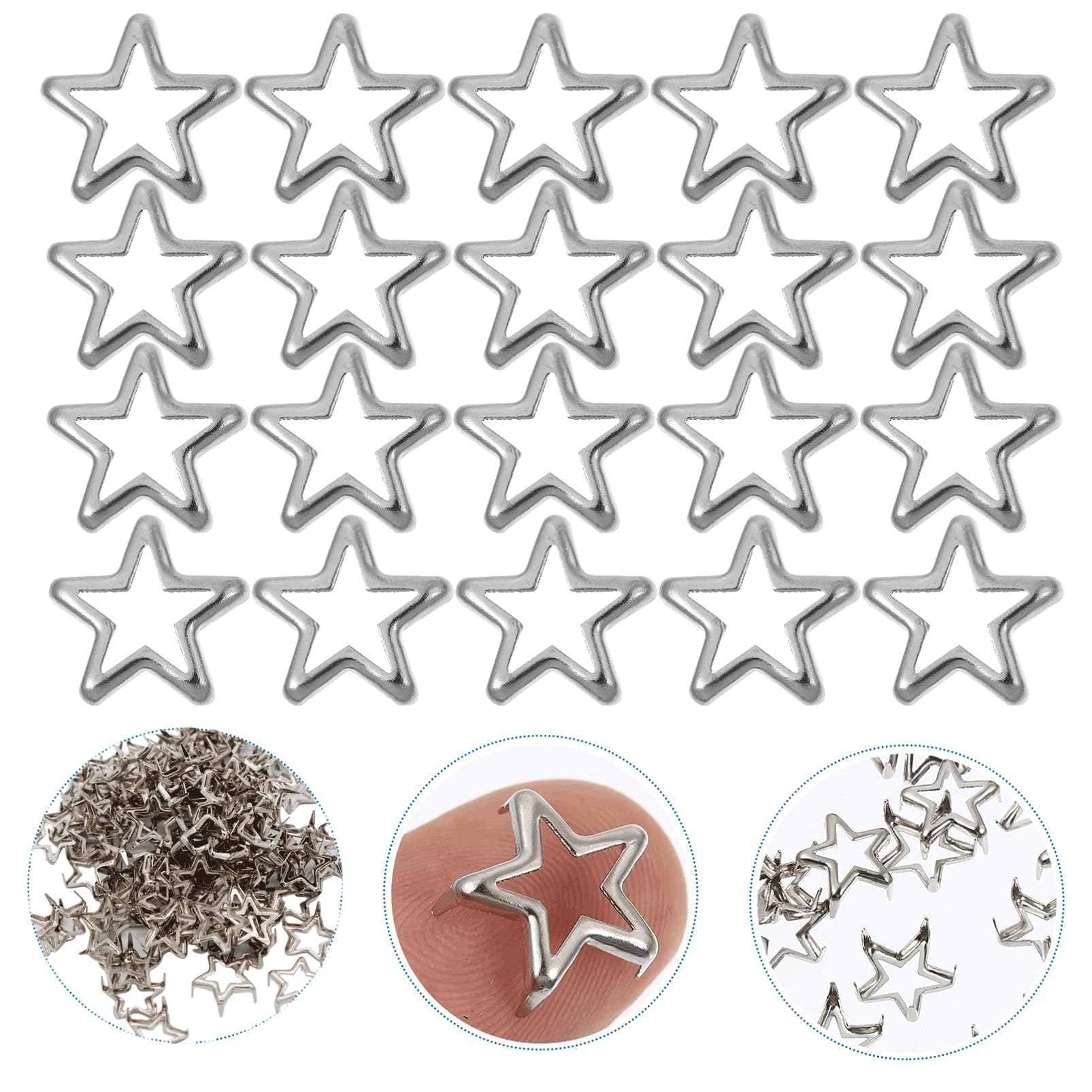 zalati Rivets for Leather Metal Stars Stud Claw Nails Hollow Silver for Leather Belt Bags Decor 12mm