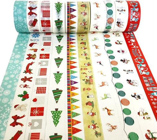 xybags cinta washi decorativas de navidad juego de 10 rollos surtido de dia festivo de navidad disenos y formas