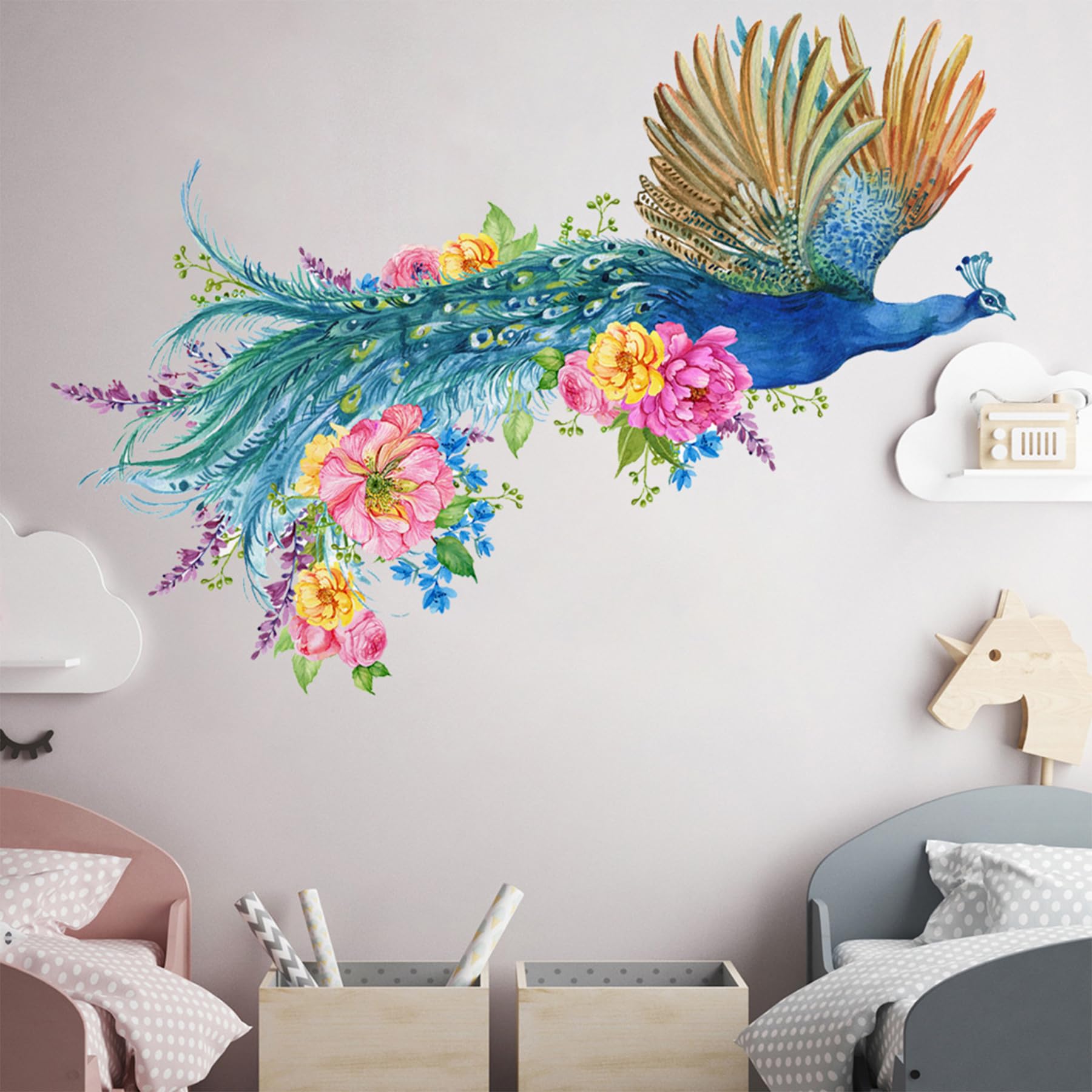60 X 35CM Peacock Wall Art - Peacock Wallpaper, Wall Stickers & Murals, Flowers Tree Branch Wall Stickers,Green Wallpapers for Bedroom Living Room Sofa Background Shelter,Wallpaper for Hallway