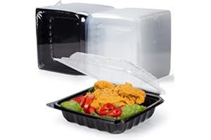 YANGRUI Takeout Containers 8" 34 oz 25 Pack - Steam Resistant Clamshell Lid | Shrink Wrap BPA Free PP Plastic | Reusable Heavy Duty Freezer & Microwave Safe | Restaurant 3 Compartment Food Container