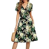 WEACZZY Women's Summer Short Sleeve Casual Dresses V-Neck Floral Party Dress with Pockets