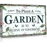 Putuo Decor Garden Sign, Decorative Outdoor Backyard Decor, Gift for Gardeners, 12x8 Inches Metal Sign (To Plant a Garden Is to Believe in Tomorrow)