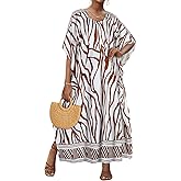JILUVIN Kaftan Dresses for Women Plus Size V Neck Caftan Long Batwing Sleeve Swimsuit Cover Up Beach Swimwear