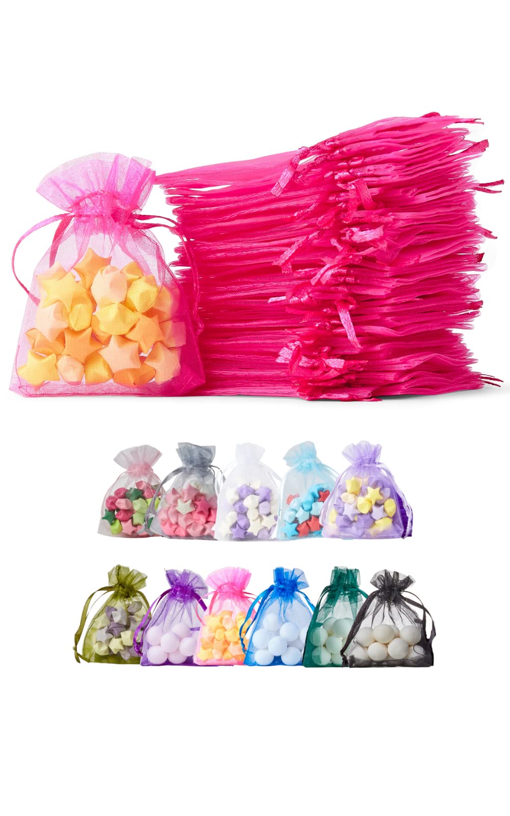 Soul Projekt 100pcs Fuchsia 7x9cm Organza Gift Bags, Drawstring Net Bags for Multi-purpose Occasions