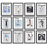 Soccer Poster Set - Soccer Wall Decor, Messi Posters for Boys Bedroom, Neymar Art, Messi Picture, Ronaldo Wall Art, Haaland, Bellingham, Mbappe Bedroom Decor - Unframed Set of 12 (8x10”) Prints