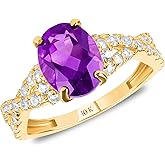 MAX + STONE Solid 10K Gold Gemstone Rings for Women | Oval Cut Birthstone Rings in Size 6 to 8 | Anti Tarnishing Real 10kt Gold Statement Cocktail Ring with Gift Box
