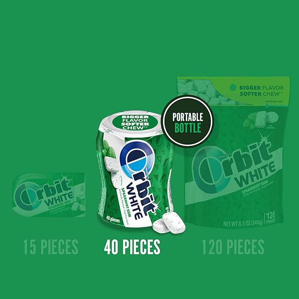 ORBIT WHITE SPEARMINT SUGARFREE GUM, 40 PIECE BOTTLE