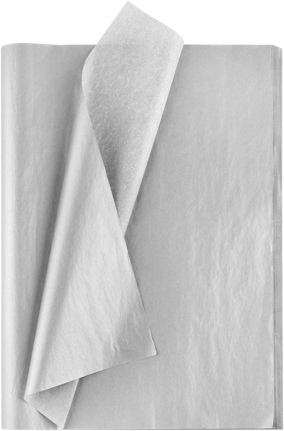MIAHART 50 Sheets Silver Tissue Paper Bulk 20X14 Inch Metallic Gift Wrap Paper Gift Wrapping Accessory Wrap for Wedding Birthday Party Favor Decor DIY Fringes Shredded Fill Confetti (Silver)