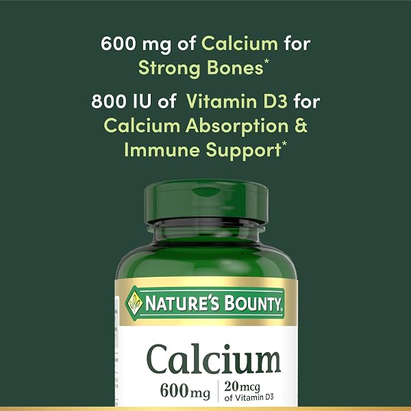 NATURE’S BOUNTY CALCIUM CARBONATE & VITAMIN D, SUPPORTS IMMUNE HEALTH & BONE HEALTH, 600MG CALCIUM & 800IU VITAMIN D3, 250 TABLETS