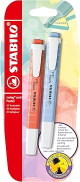 STABILO Swing Cool Pastel Highlighter Pack of 2 Cloudy Blue Mellow Coral Red