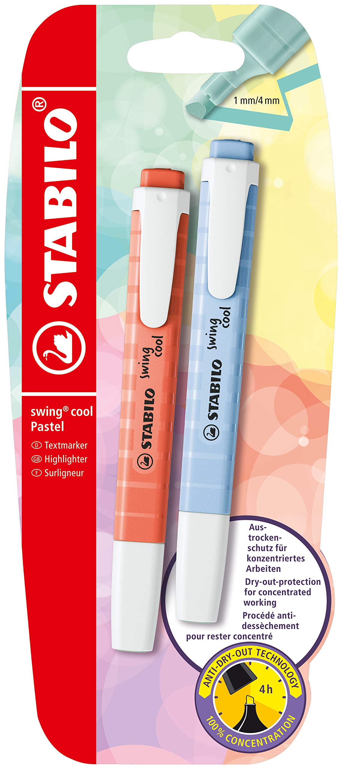 STABILO swing cool Pastel - Highlighter - Pack of 2 - Cloudy Blue/Mellow Coral Red