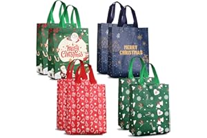Aviski 8PCS Christmas Tote Treat Non-Woven Gift Bags with Handles for Gifts Wrapping Shopping, Xmas Party Supplies, 12.2×9.8×4.53inch