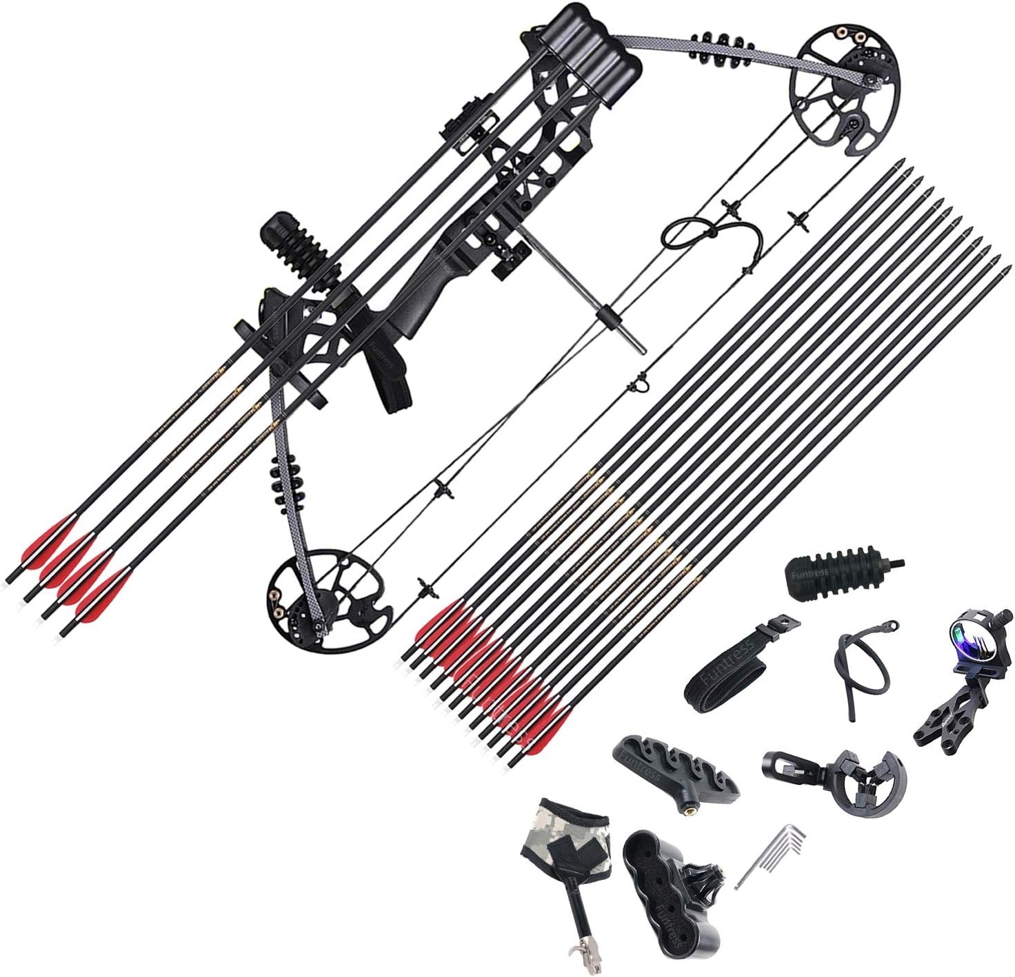 Funtress Compound Bow 17"-29" Draw Length 20 lb-70lb Draw Weight with Max Speed 310 fps 320 FPS IBO Left Right Hand Outdoor Hunting Bows and Arrows Archery Set