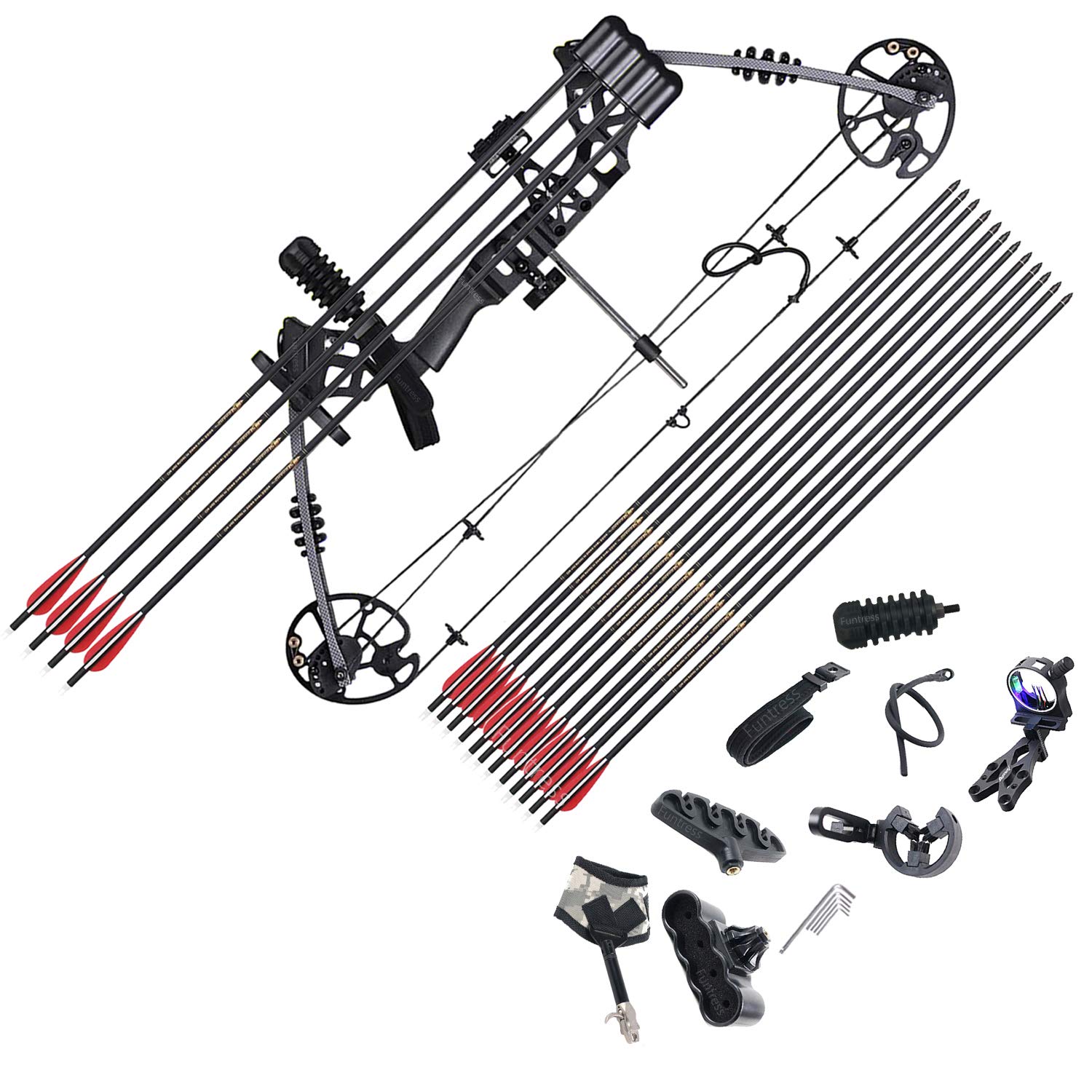 Funtress Compound Bow 17"-29" Draw Length 20 lb-70lb Draw Weight with Max Speed 310 fps 320 FPS IBO Left Right Hand Outdoor Hunting Bows and Arrows Archery Set