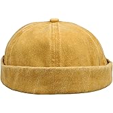 HATSQUARE Washed Cotton Docker Cap, Unisex Brimless, Rolled Cuffed Men Skull Beanie, Harbour Pigment Dyed Hat