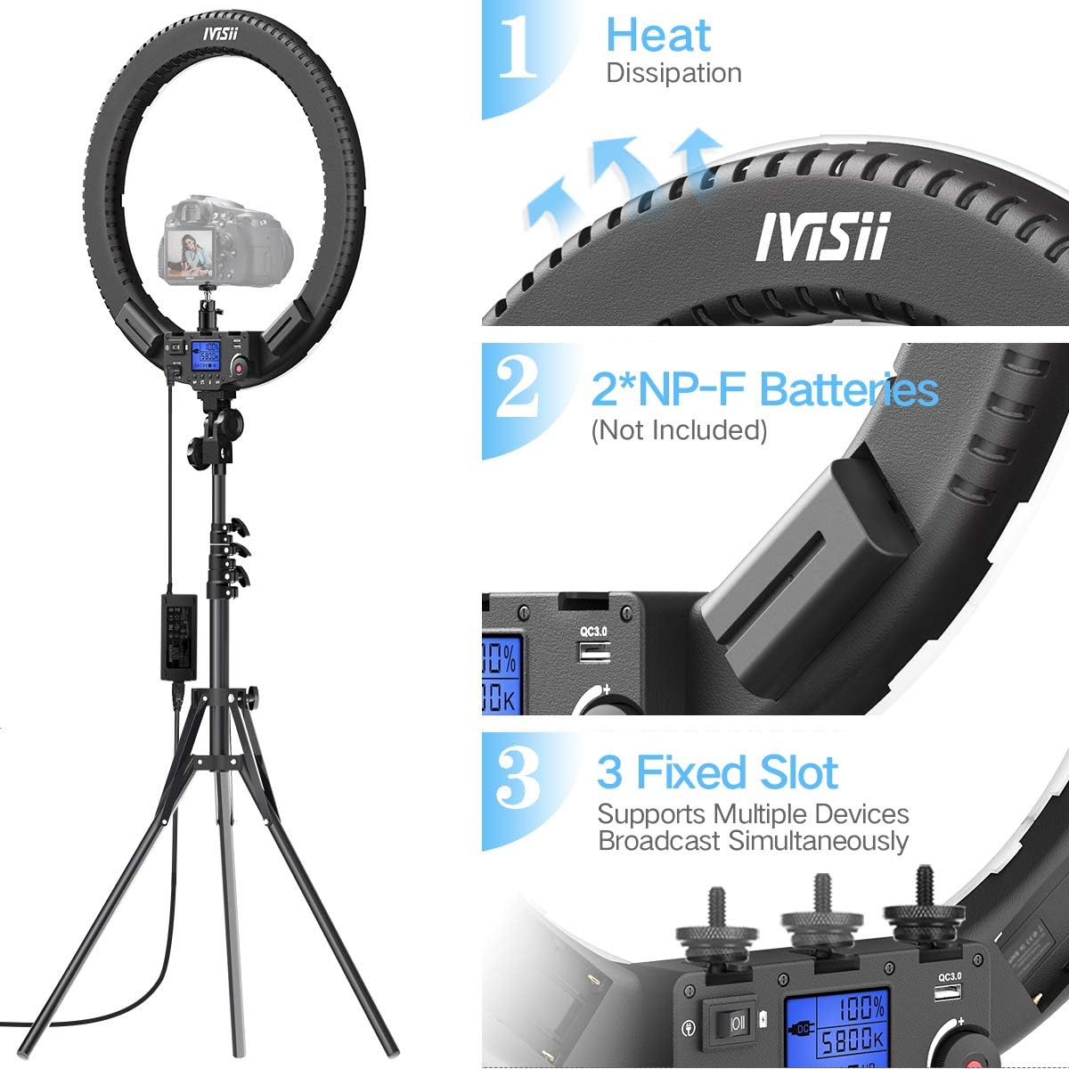 IVISII 19 inch Ring Light with Remote Controller and Stand ipad Holder, 60W Bi-Color with 4 Color Soft Filters for Live Stream/Makeup/YouTube Video/TikTok/Zoom/Photography : Camera & Photo