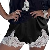 RUINIXCW Women Satin Silk Lace Shorts Comfy Elastic Waist Coquette Micro Mini Shorts Y2k Low Rise Lounge Slip Pj Bottoms