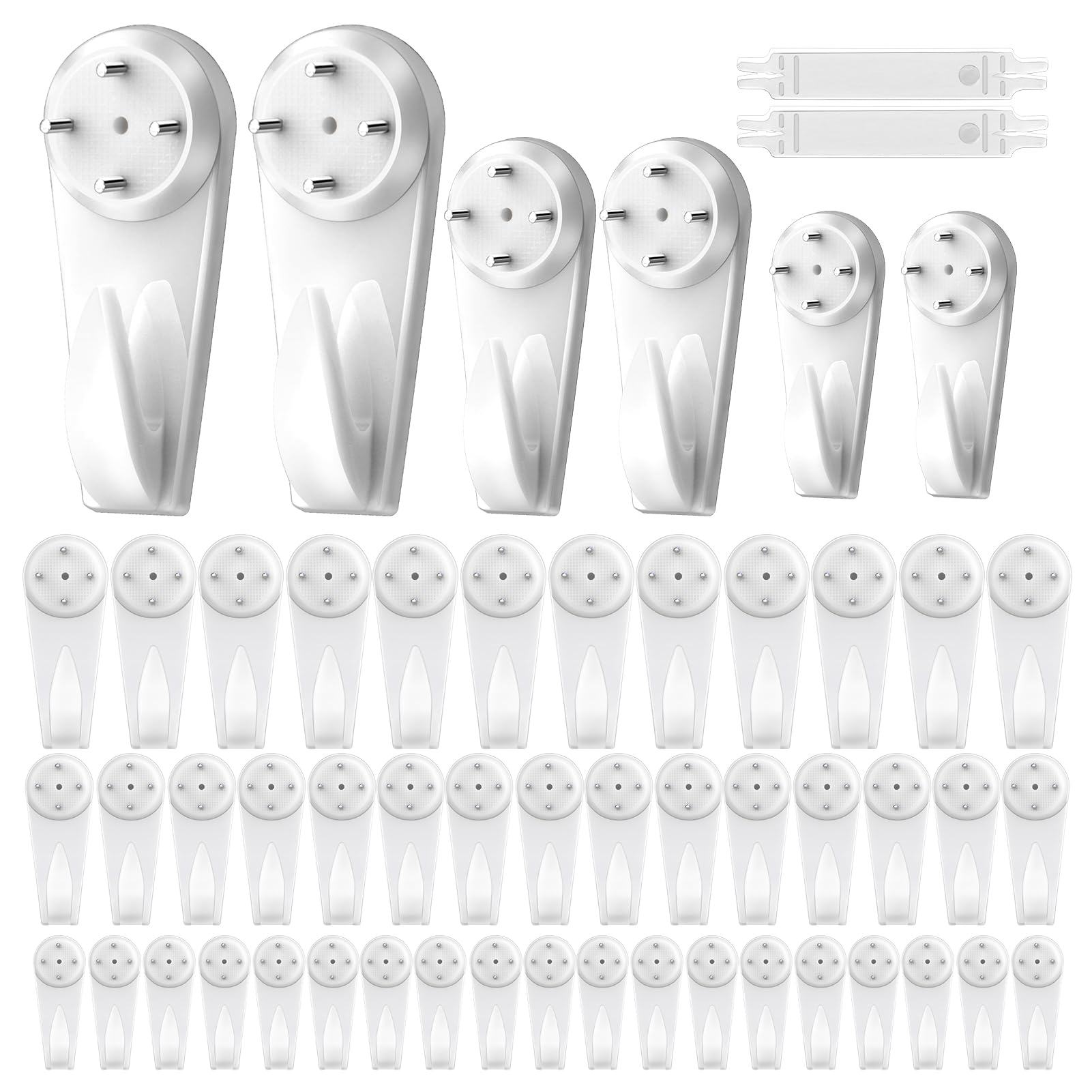 70 Pcs White Picture Hanging Kit Non-Trace Picture Hooks for Hard Wall 3 Different Sizes Assorted Picture Hanger with 5 Hook Handrail for Picture Hanger Hook Picture Frame Fixing
