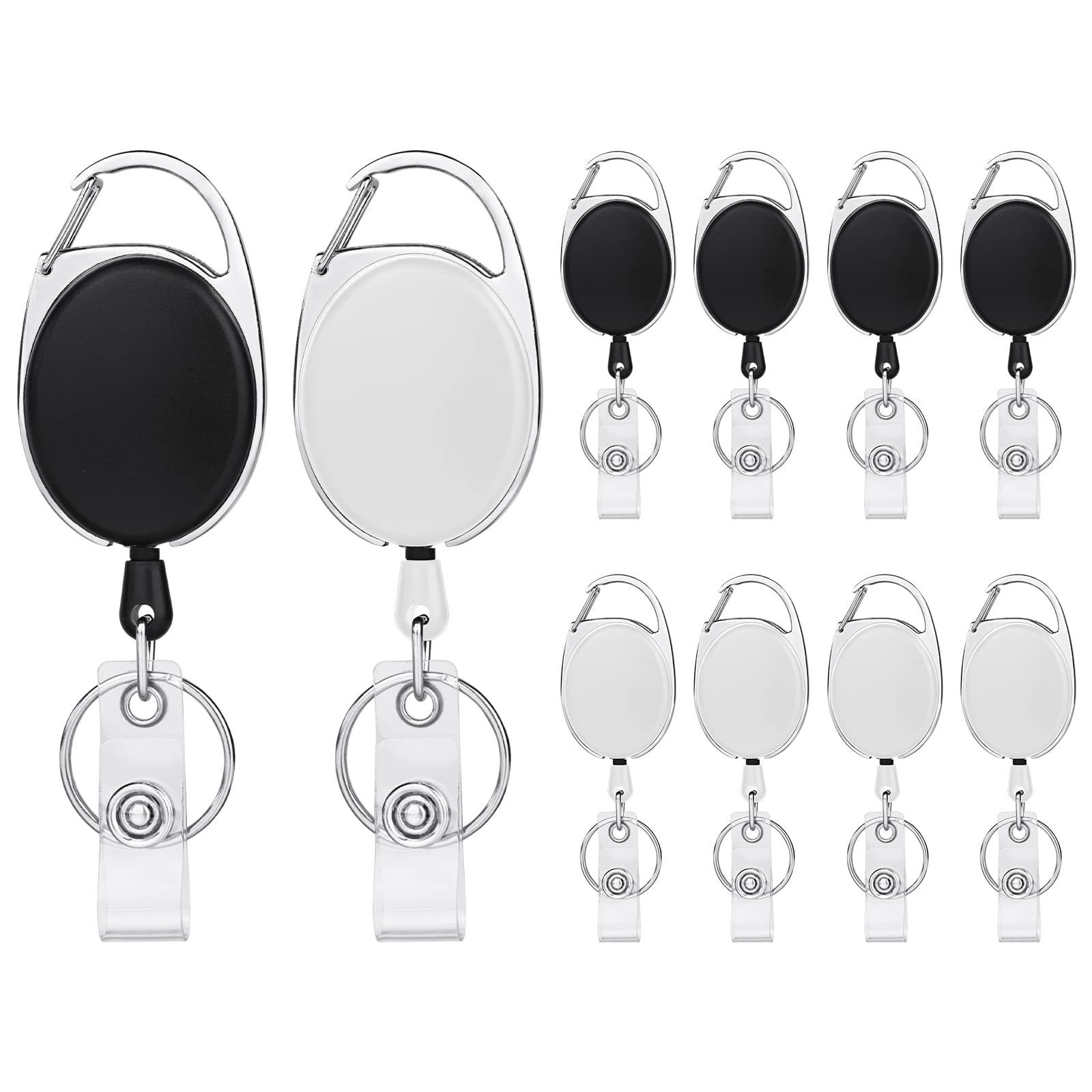 Vicloon Retractable Keyring, 10Pcs Retractable Badge Reel, Badge Holder Clip Key Lanyard Belt Clip Extendable Key Chain Belt Reel for Keys Ring ID Card Badges Holder (Black, White)
