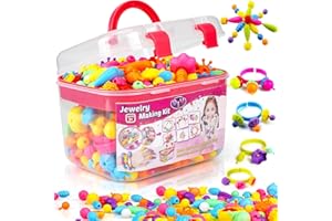 FUNZBO 520+ Snap Pop Beads - Jewelry Making Kit for Kids, Arts and Crafts for Kids Ages 4-8, Toys for 3 4 5 6 Years Old Girls Christmas Birthday Gifts Ideas, Bracelet Necklace Ring Snap Set for Girls