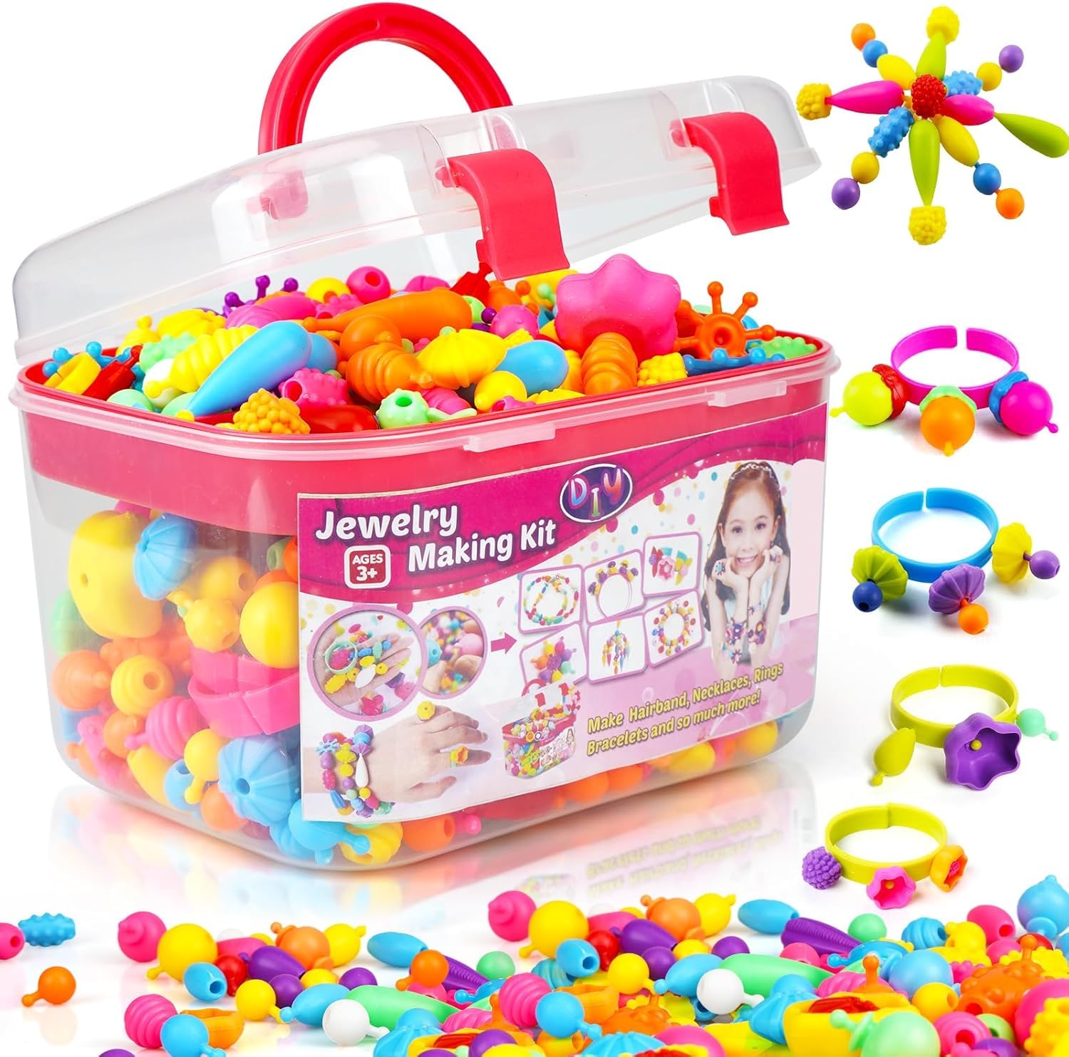 FunzBo Kids Jewelry Making Kit for Girls Toys - Snap Pop Beads Art and Craft Kits DIY Bracelets Necklace Hairband and Rings Kids Toys for Age 3 4 5 6 7 8 Brithdays Easter Gifts — image 1