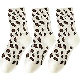 Yawlsow Leopard Crew Socks Tortoise Shell Cheetah Animal Print Cozy Warm Cotton Socks for Women Leopard Accessories