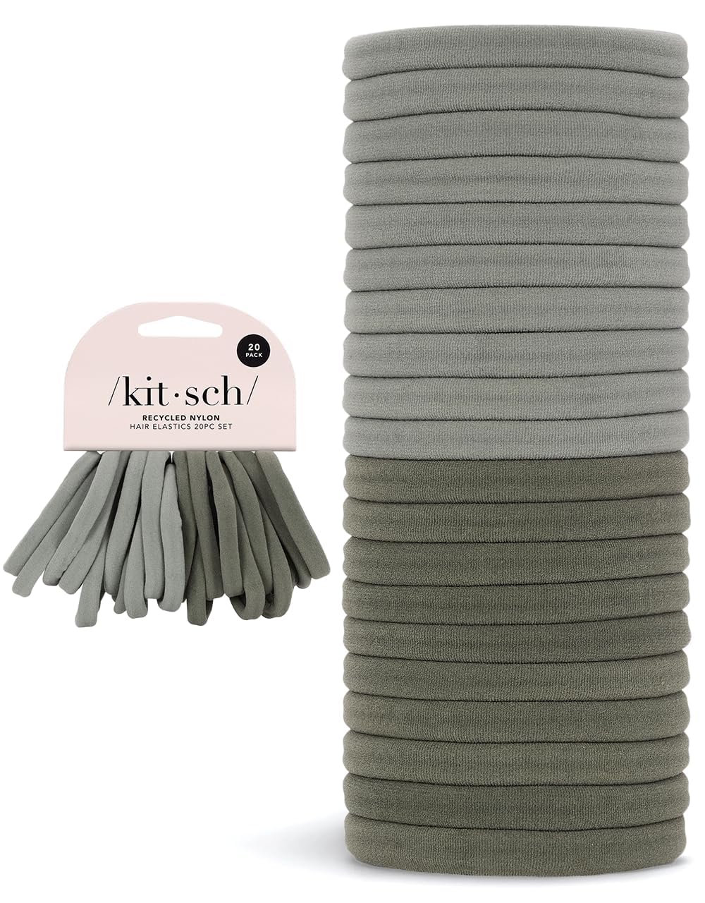 Kitsch Eucalyptus Hair Ties 20pcs No Damage - Hair Bands for women - Strong Stretchy Hairbands & Hair Bobbles - Soft Nylon Hair Elastics, Snag-Free Rubber Bands for Updos & Braids