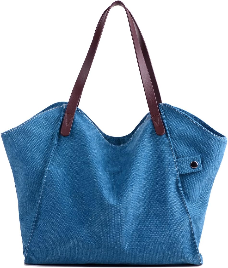 LOSMILE Women's Canvas Handbags Top-Handle Hobo Shoulder Bag Tote Purse Casual Beach Bags Shopping Bag, Blue