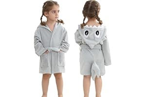 MICHLEY Girls Boys Robe Cotton Towel Baby Animal Sharks Style Hooded Bathrobe（GrayShark 3-5T）