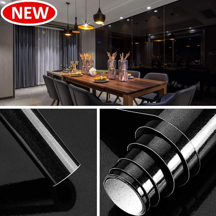 Homease Black Peel and Stick Wallpaper Self Adhesive Contact Paper for Kitchen Countertops Cabinets Furniture Waterproof Decorative Film 24 X 196 in