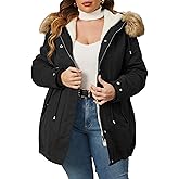 Geschallino Women's Parka Coat 3 in 1 Plus Size Winter Warm Fleece Lined Anoraks Thicken Hooded Outerwear (1X-5X)