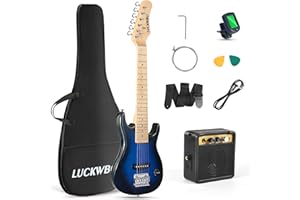 LUCKWBQ 30 Inch Kids Electric Guitar Beginner Kits ST Style Mini Electric Guitar for Boys Girls，Electric guitar Starter Kit w/ 5W Amplifier, Strap, Gig Bag, Strings, tuner，strings，Picks（Blue Burst）