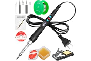 Q-MING Soldering Iron Kit, 100W LED Digital Solder Gun kits with Ceramic Heater, Adjustable Temperature Welding Tools with Tips, Wick Braid, Stand, Solders Wire, Sponge, Flux Paste, Black