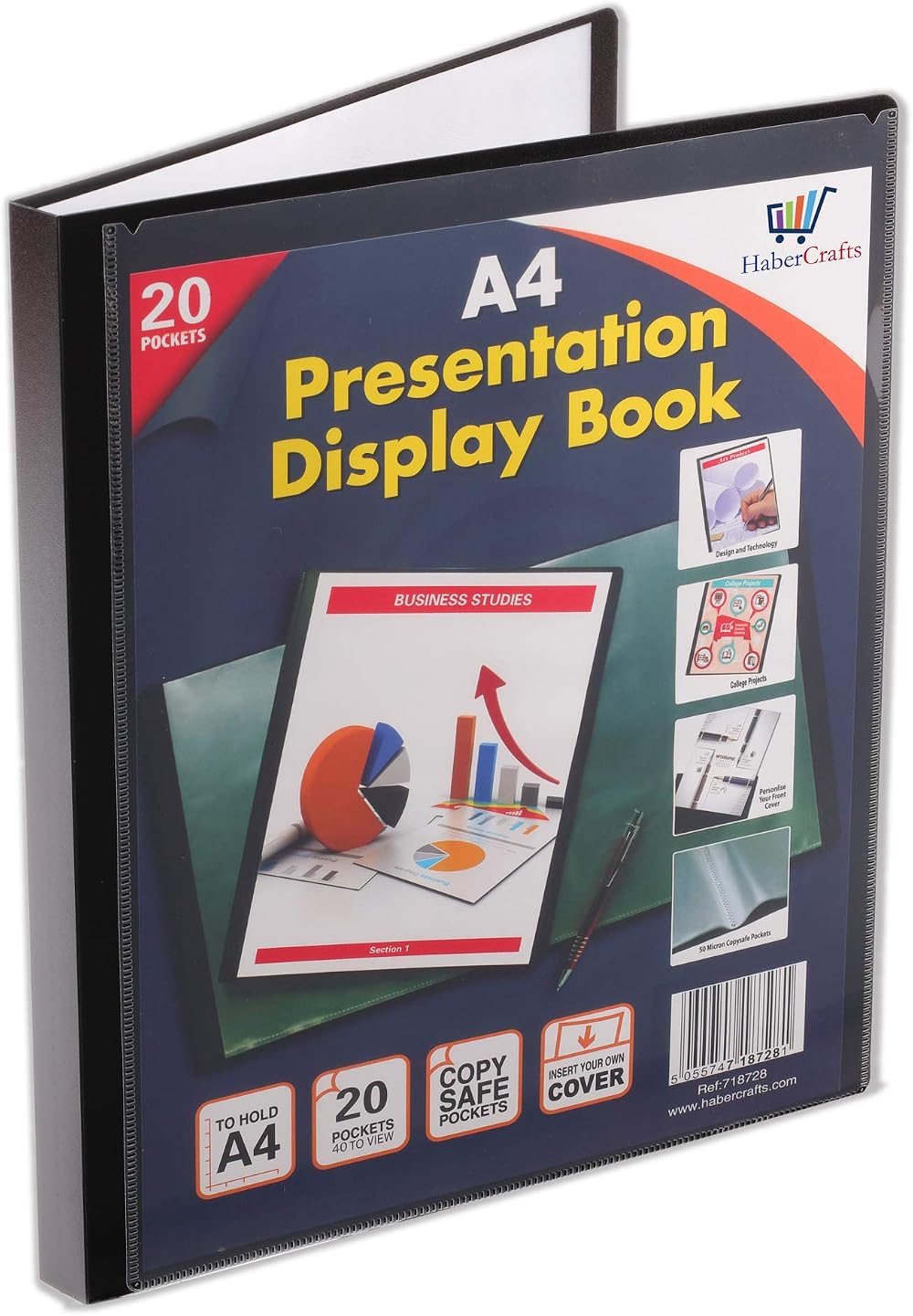 Habercrafts A4 20 Pocket Display Book 40 Views Black Presentation Folder
