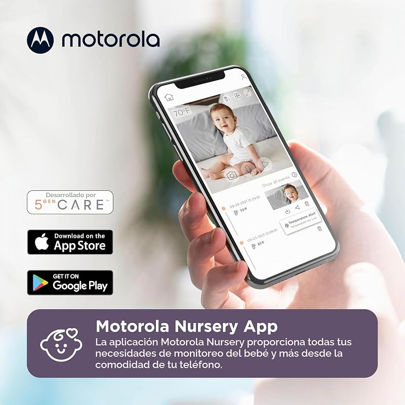 Motorola Nursery PIP1000 Baby Monitor com câmera - Câmera do bebê com controle de aplicativo - Baby Monitor - Visão noturna e comunicação bidirecional - Suporte na parede - Branco
