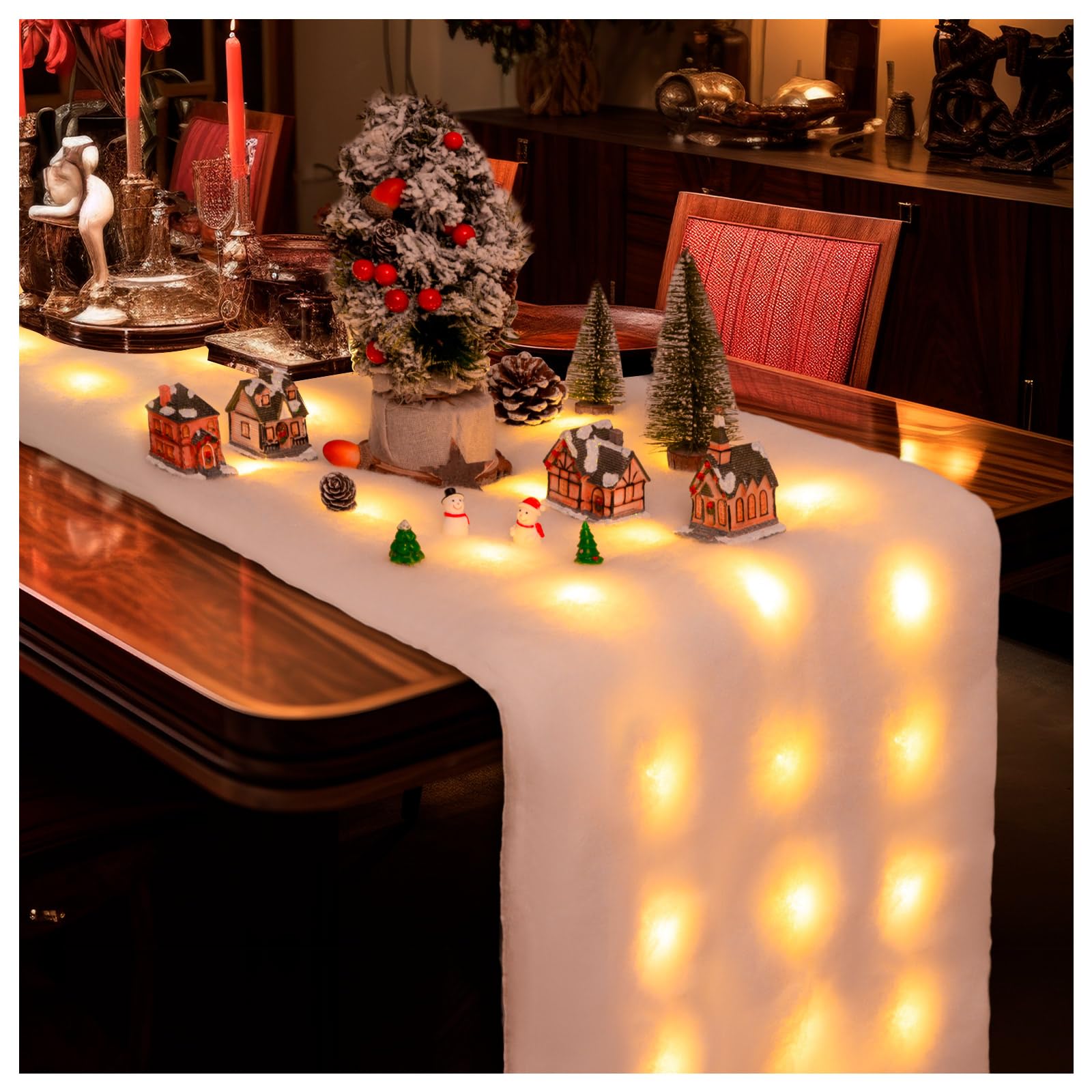 Photo 1 of ***(DOSENT LIGHT)***71 X 18 Inches Christmas LED Snow Blanket with Lights, Fake Snow Blanket for Christmas Village Display, Table, Tree