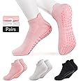 3 Pairs Pilates Grip Socks, Non Slip Yoga Socks for Women, Anti-Skid Grip Socks Breathable Cotton Socks for Yoga, Barre, Danc