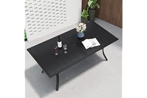 YITAHOME Patio Table, 59" Rectangular Outdoor Patio Dining Table with 1.57" Umbrella Hole E-Coating, Metal Outdoor Dining Table Perfect for Lawn Backyard Garden, Black