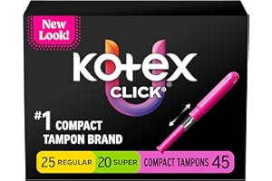 U by Kotex Click Compact Multipack Tampons, Regular/Super Absorbency, Unscented, 45 Count