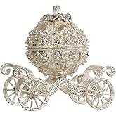Ipetboom Rhinestone Trinket Box - 1pc Silver Pumpkin Carriage Princess Crystal Jewelry Box Alloy Pumpkin Cart Ornaments Display Holder Organizer for Accessories Cosmetics - 3.14x2.95x1.97in