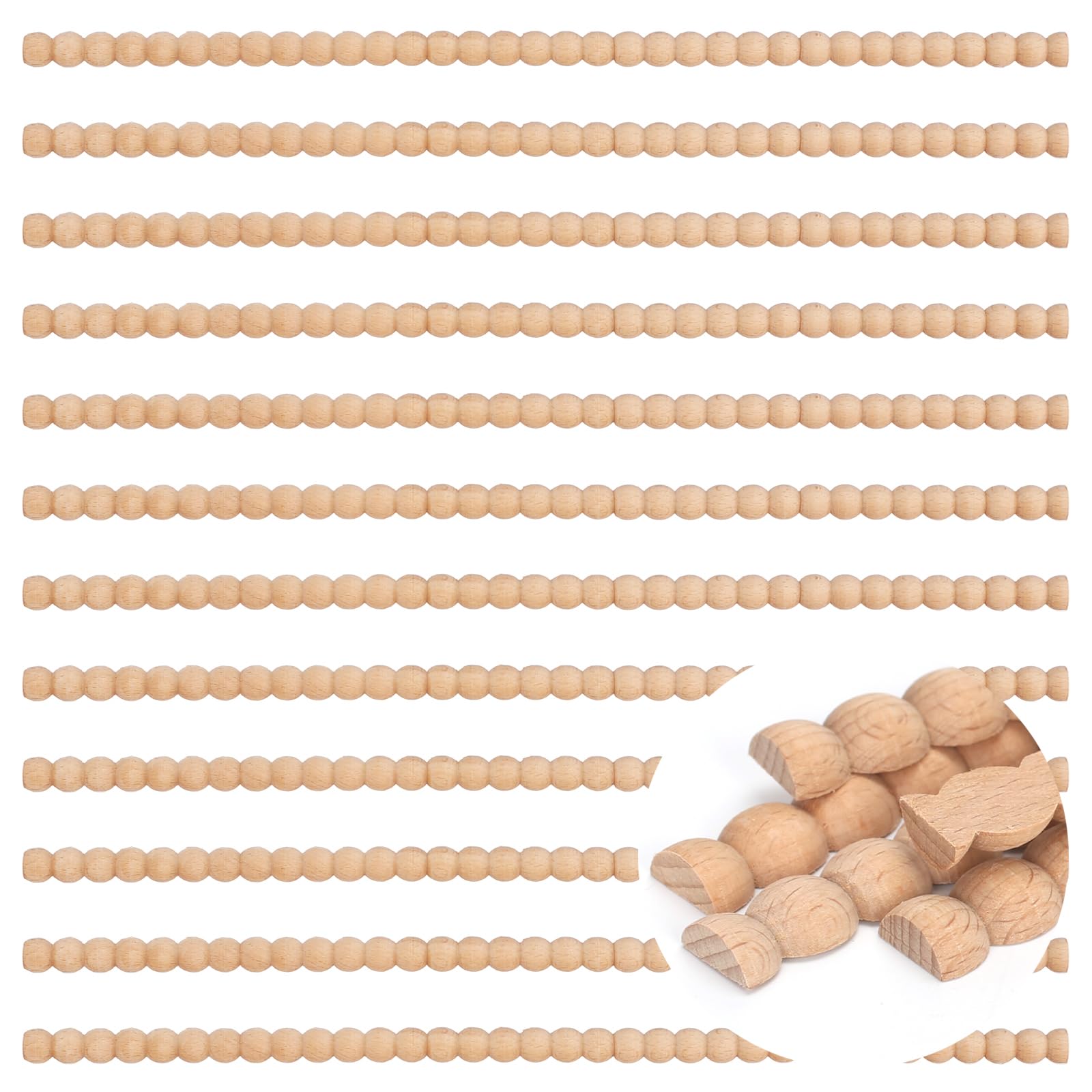 Photo 1 of 24Pcs Decorative Bobbin Wood Trim Half Round Wooden Beaded Molding Sticks Total 31.5ft Unfinished 3D Bead Pearl Wood Molding for DIY Decor, Cabinets, Home Wall, Furniture, Paneling, Board Projects
