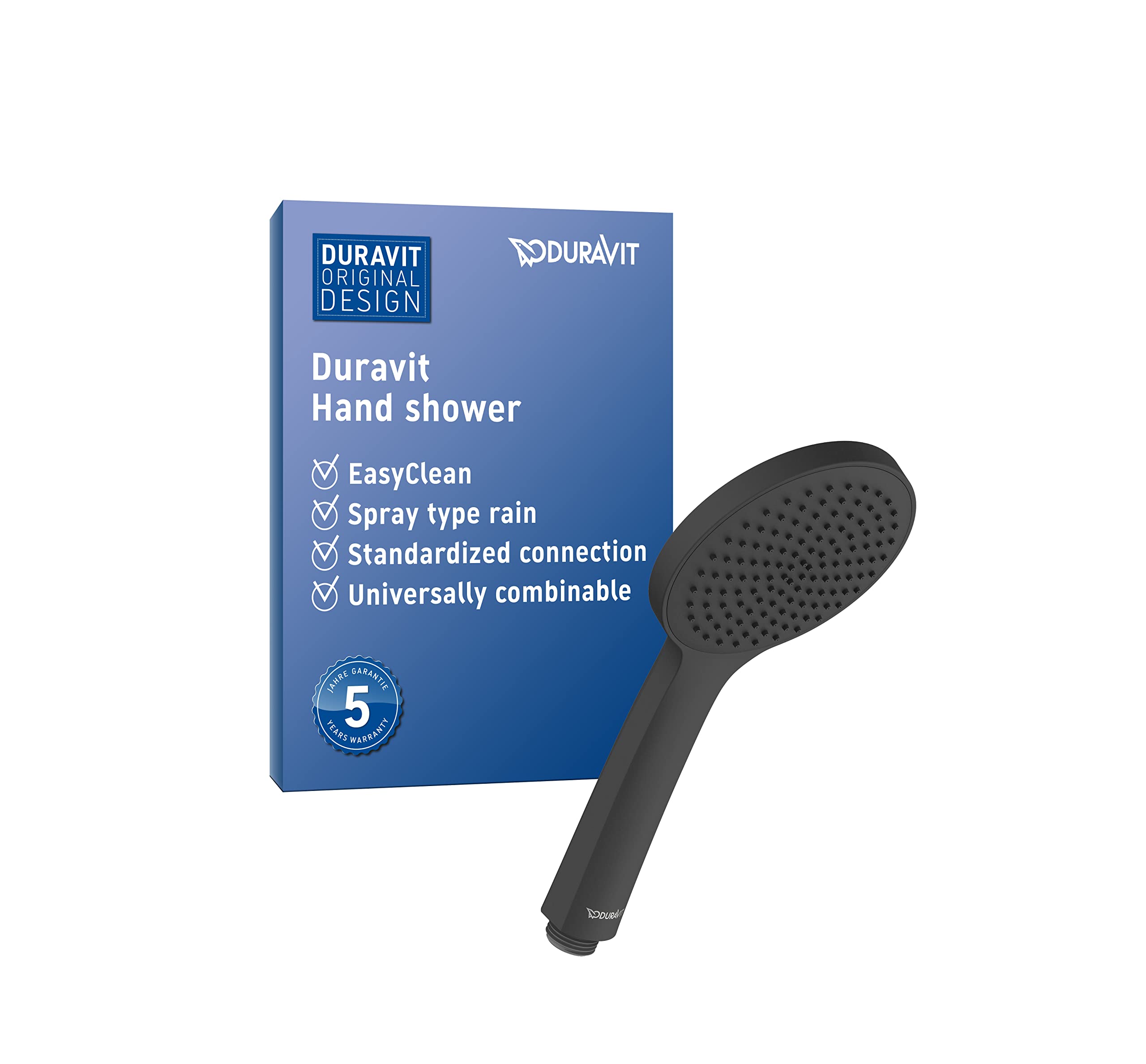 Duravit Universal Shower Head, Handheld Shower Head with Jet Type Rain, Shower Head Round (Ø 110 mm), Easy to Clean, Black Matt