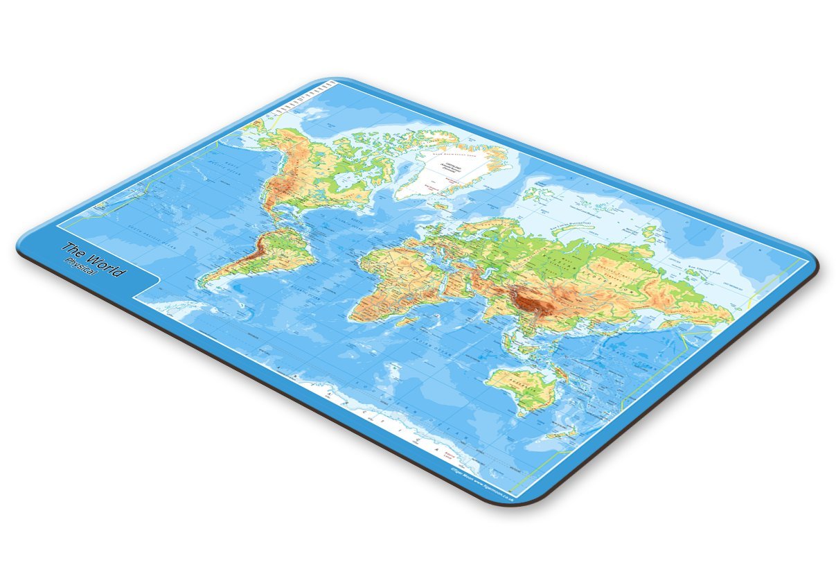 Snow Goose and LilyWorld Physical Map - Table Place Mat - High Gloss Finish - Heat Resistant and Wipe Clean Cork Backed - 23 x 32 Centimetres