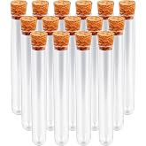 15x100mm (15ml) Plastic Test Tubes with Lids, Clear Vials with Seal Cap Container Transparent Test Tubes with Cork Stoppers for Jewelry Seed Beads Powder Spice Liquid Storage (15 PCS)