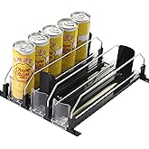 Soda organizer for Fridge, Automatic Push Drink Organizer for Refrigerator - Adjustable Width (Holds 15 Cans), Durable Beer & Drink Dispenser with Self-Pushing Glide System, Black