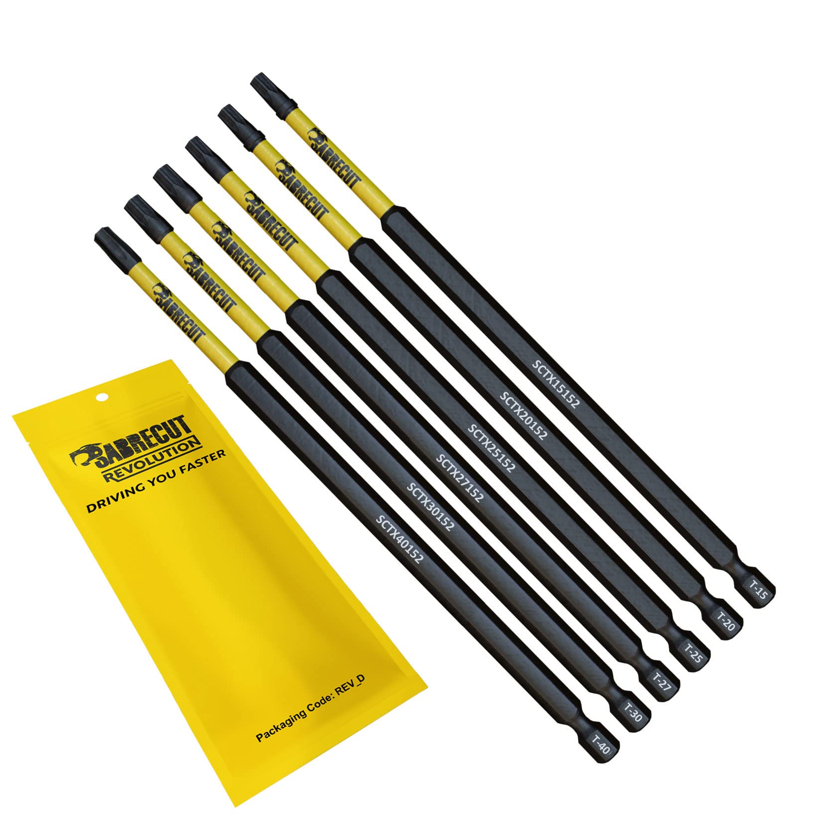 6 x SabreCut SCRK152TX 152mm T15 TX15 T20 TX20 T25 TX25 T27 TX27 T30 TX30 T40 TX40 Magnetic Impact Screwdriver Driver Bits Set Torx Heavy Duty