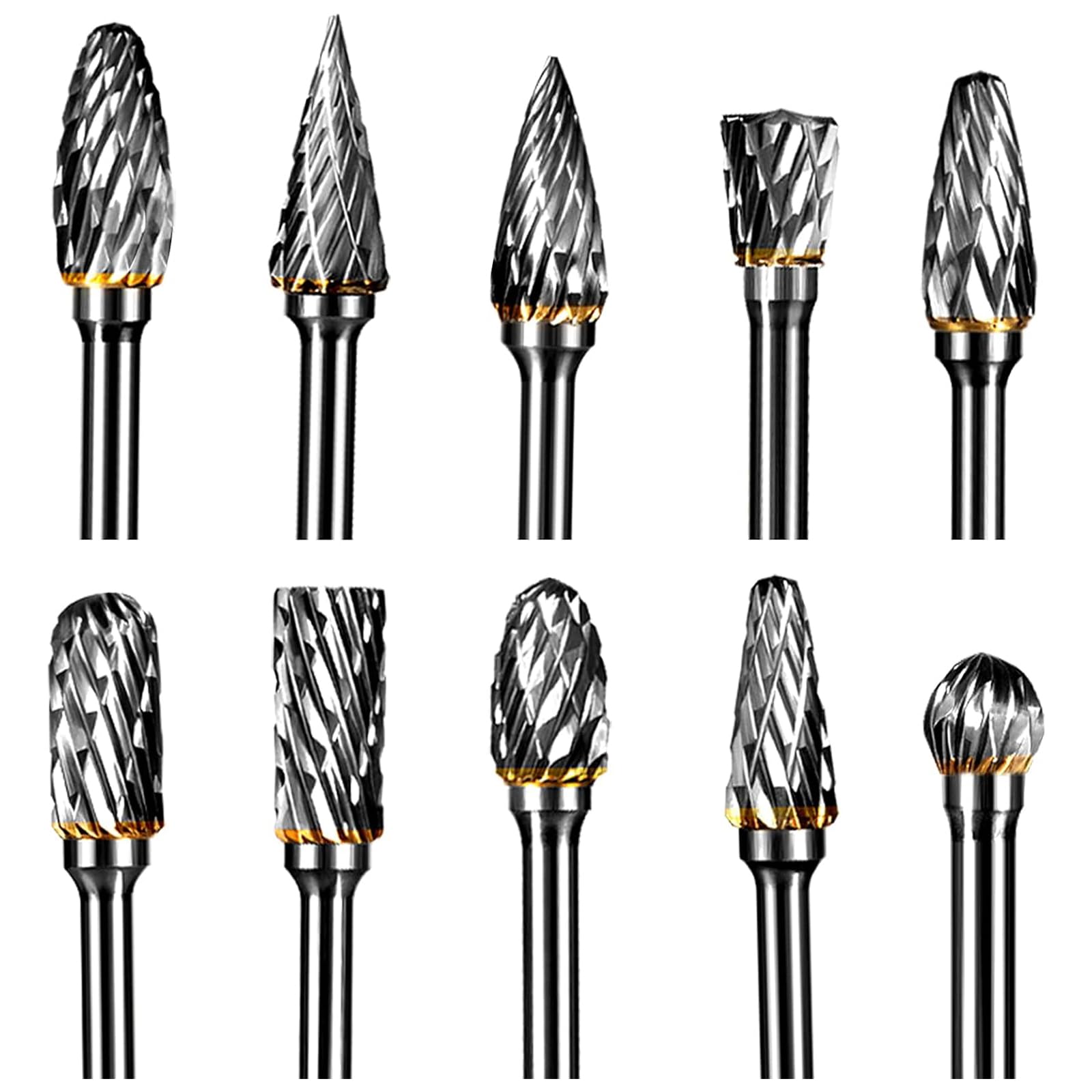 10pcs Tungsten Carbide Steel Double Cut Rotary Burrs Set, 3*6mm Rotary Tool Accessories for Plastic, Stone, Drilling Engraving Polishing, Metal Grinding Bit for Grinder Drill, DIY WoodWorking Carving