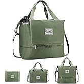 Foldable Travel Bag, 40L Duffle Bag for Travel with Multiple Pockets, Expandable Gym Carry On Bag, Overnight Weekender Bags for Women (Olive green)