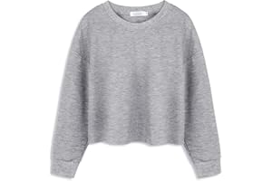 Arshiner Girls Crop Tops Kids Long Sleeve Pullover Sweatshirts Girls Cropped Crewneck Sweatshirt for 5-14 Years Teen Girls